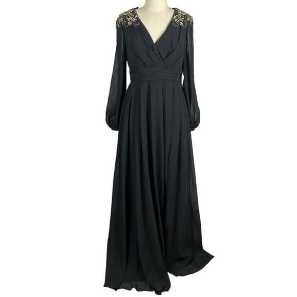 Mac Duggal new without tag size 14 maxi dress chiffon embellished shoulders