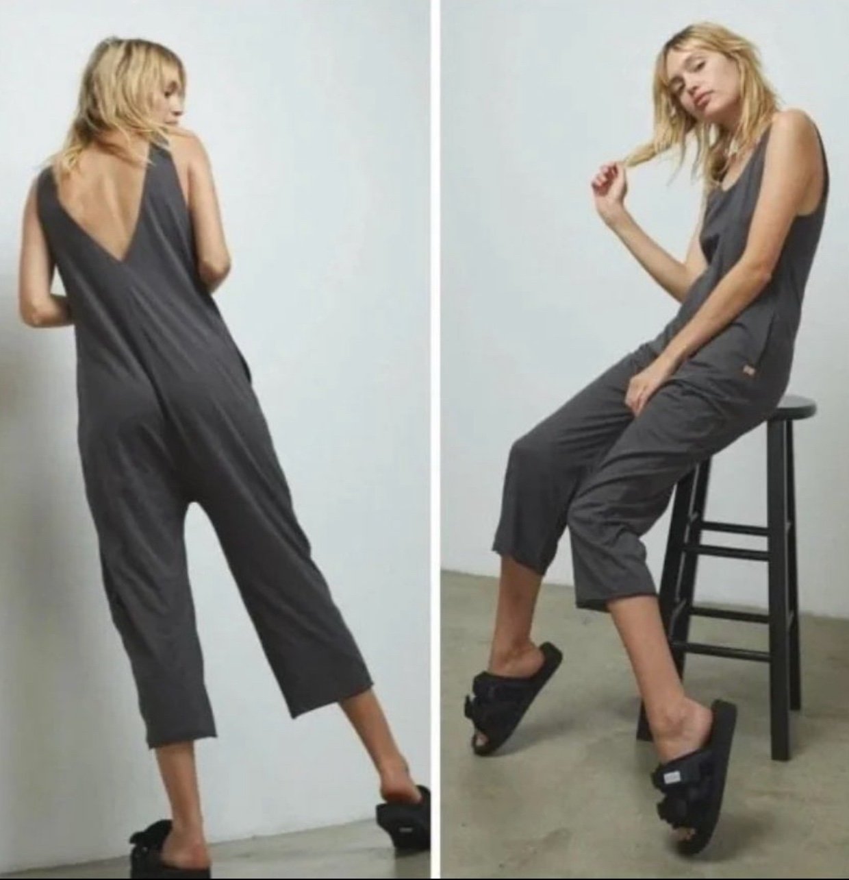 Women’s LUNYA Restore Gray Supima Cotton Wide Leg Jumpsuit / Romper XS