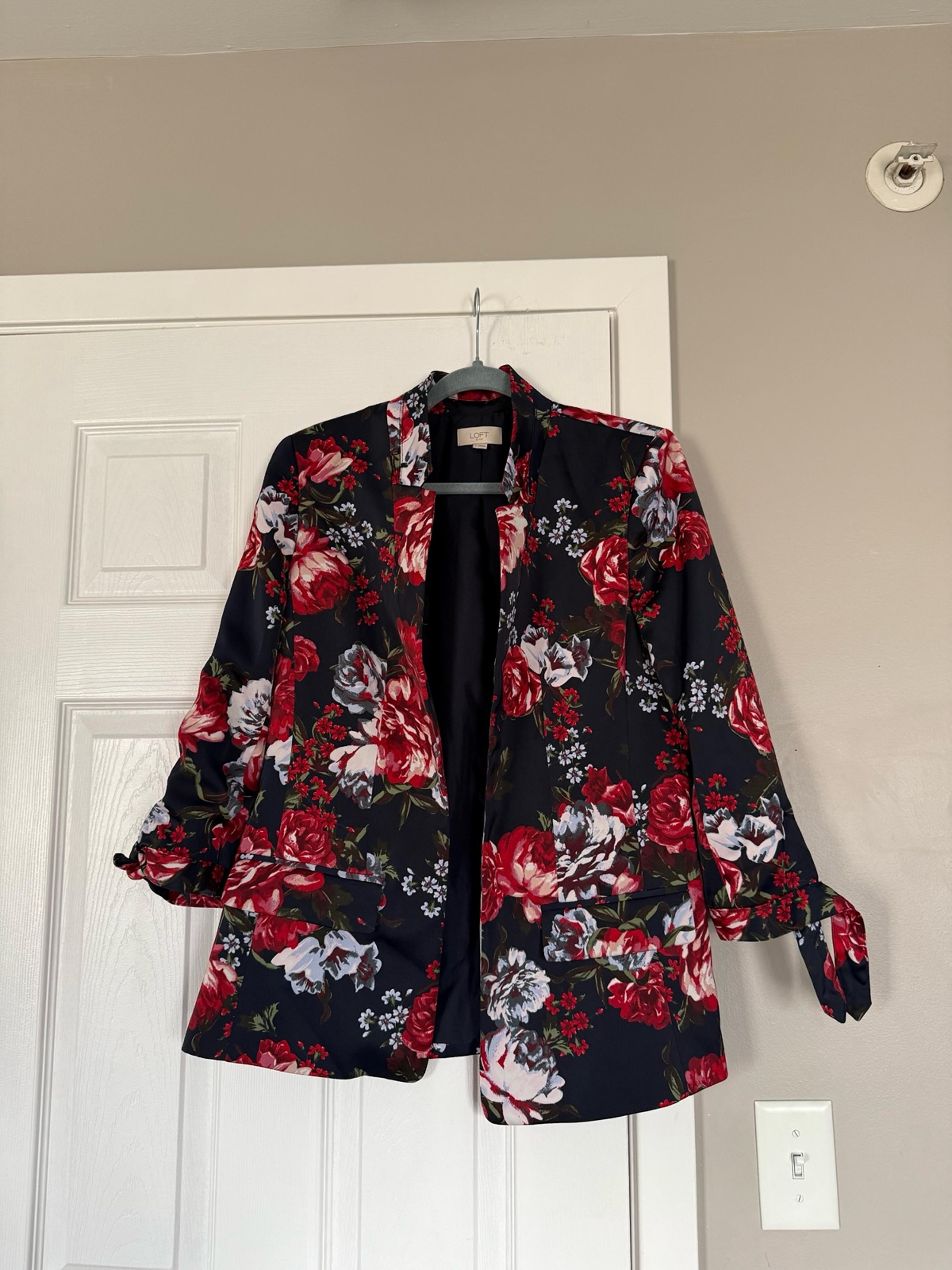 LOFT Women’s Pink Multi Floral Print Blazer Jacket Office Casual size small