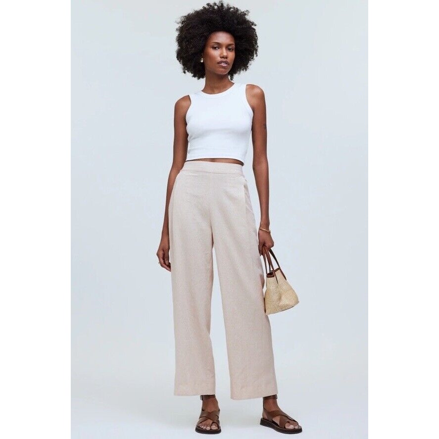 Madewell Petite Pull On Straight Crop Pants Linen Blend Natural P2 NWT