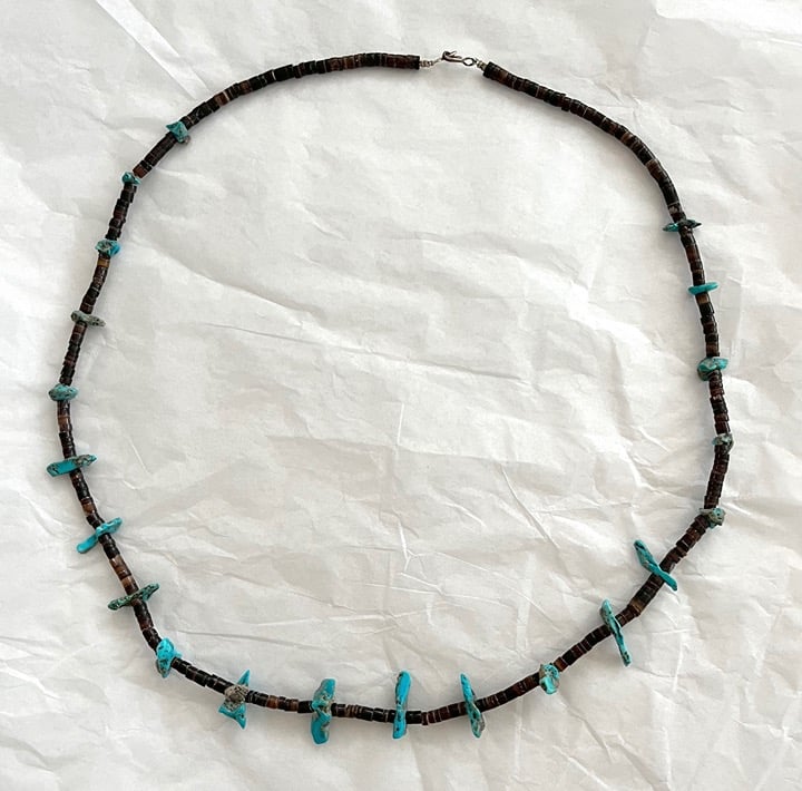 Vintage Southwestern Turquoise Nuggets on Brown Penshell Heishi Shell Necklace