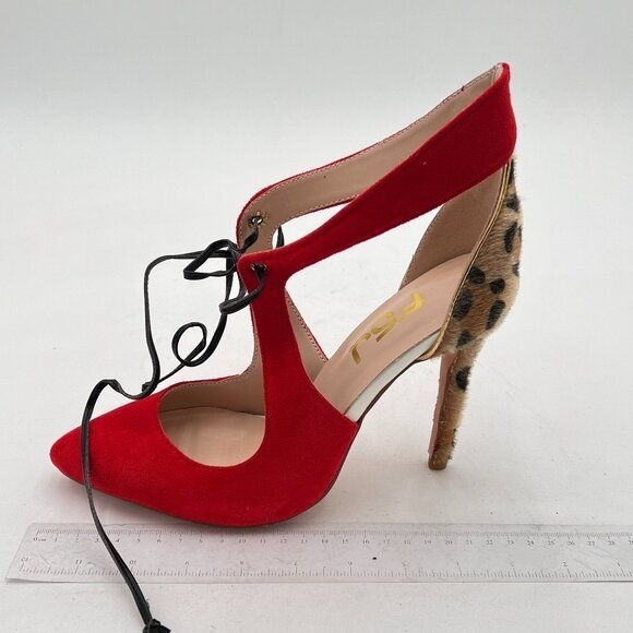 FSJ Red Stylish High Heel Pumps Lace Up Sandals Cut Out Stiletto Party Evening