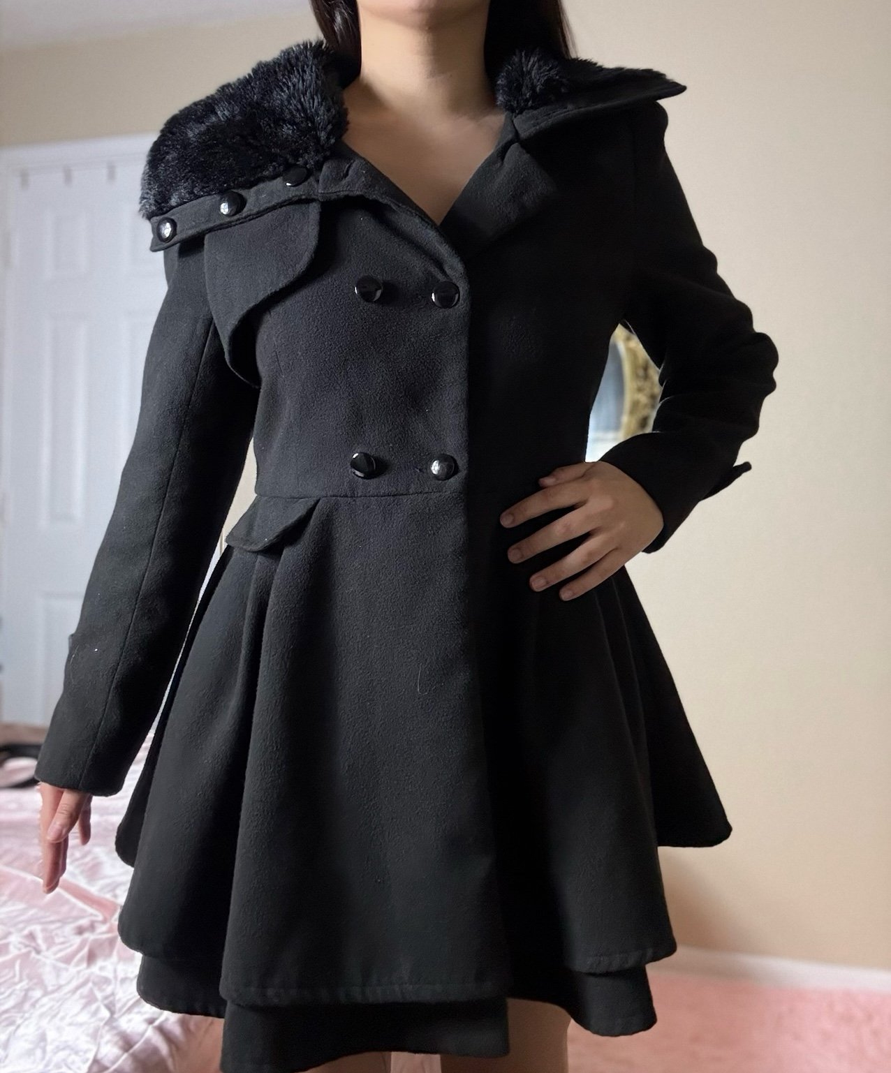 Zeagoo black mini coat dress