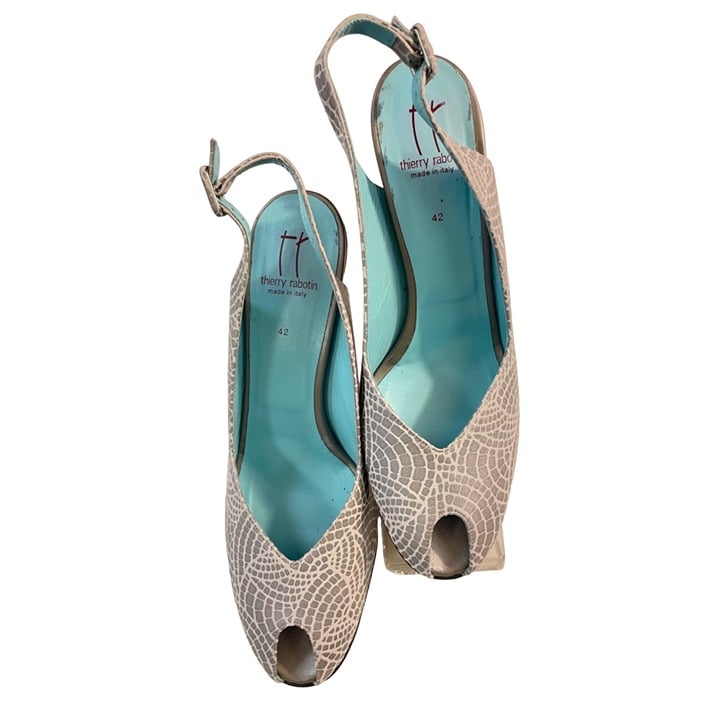 Thierry Rabotin Gray Print Slingback Shoes Size 42 US 11