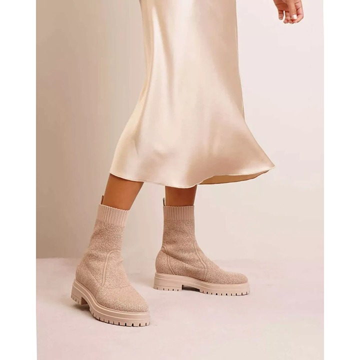 Gianvito Rossi Torrance Bouclé Ankle Sock Boots in Soft Beige Size EU42