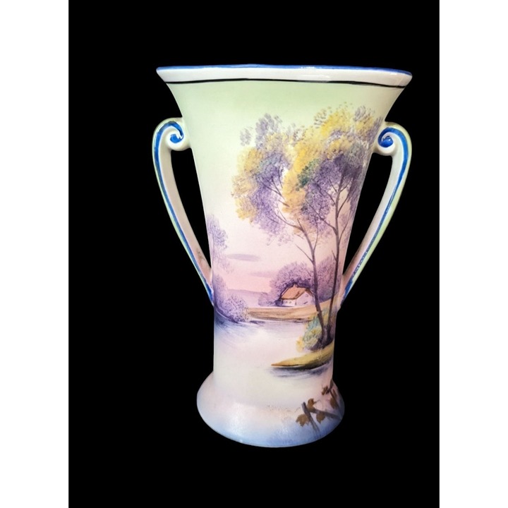 vintage Noritake Morimura Brothers Art Nouveau Double Handled Hand Painted Vase
