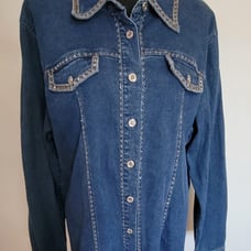 Bob Mackie Wearable Art Vintage Denim Shirt With Beaded Trim Size XL