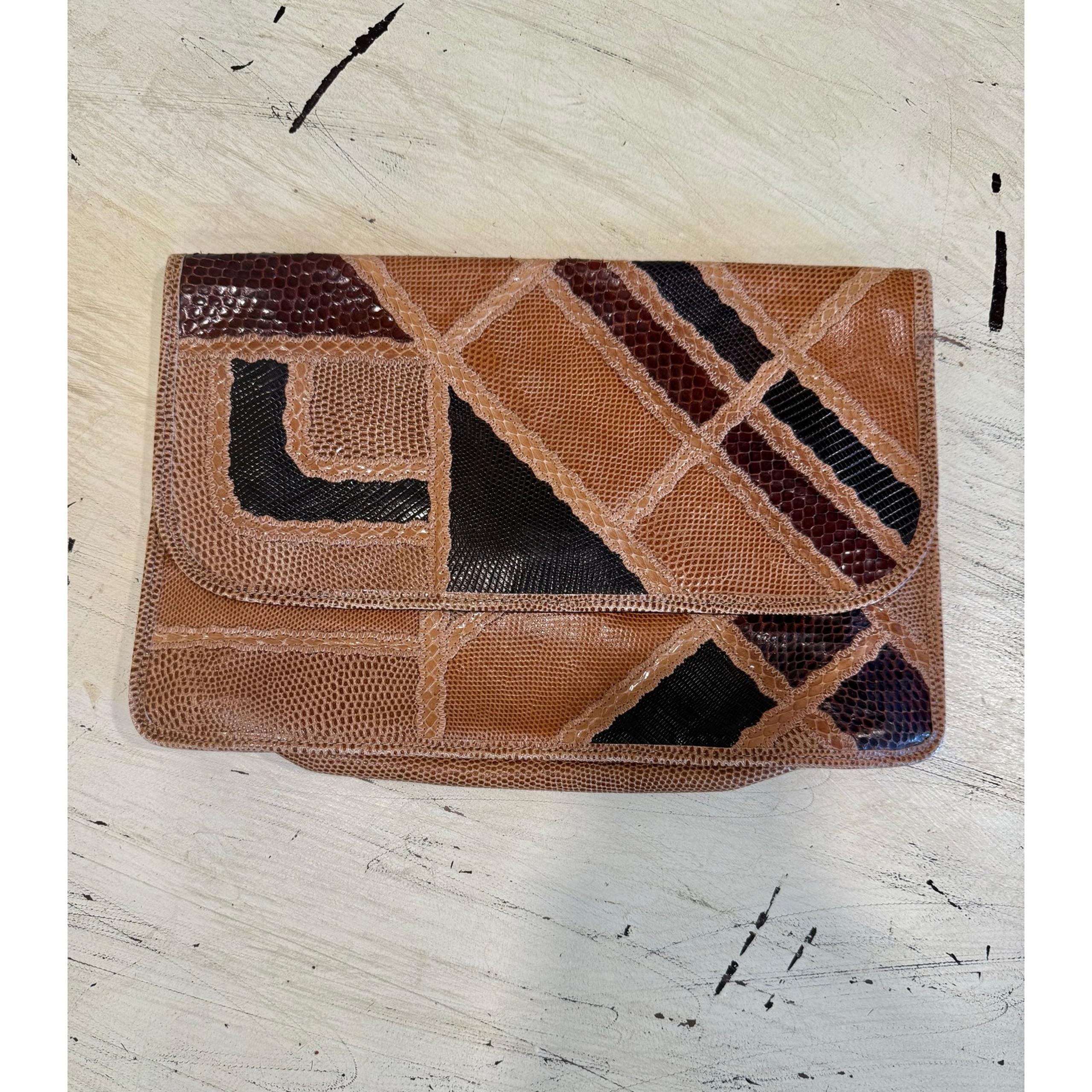 VTG Carlos Falchi Patchwork Envelope Leather Clutch