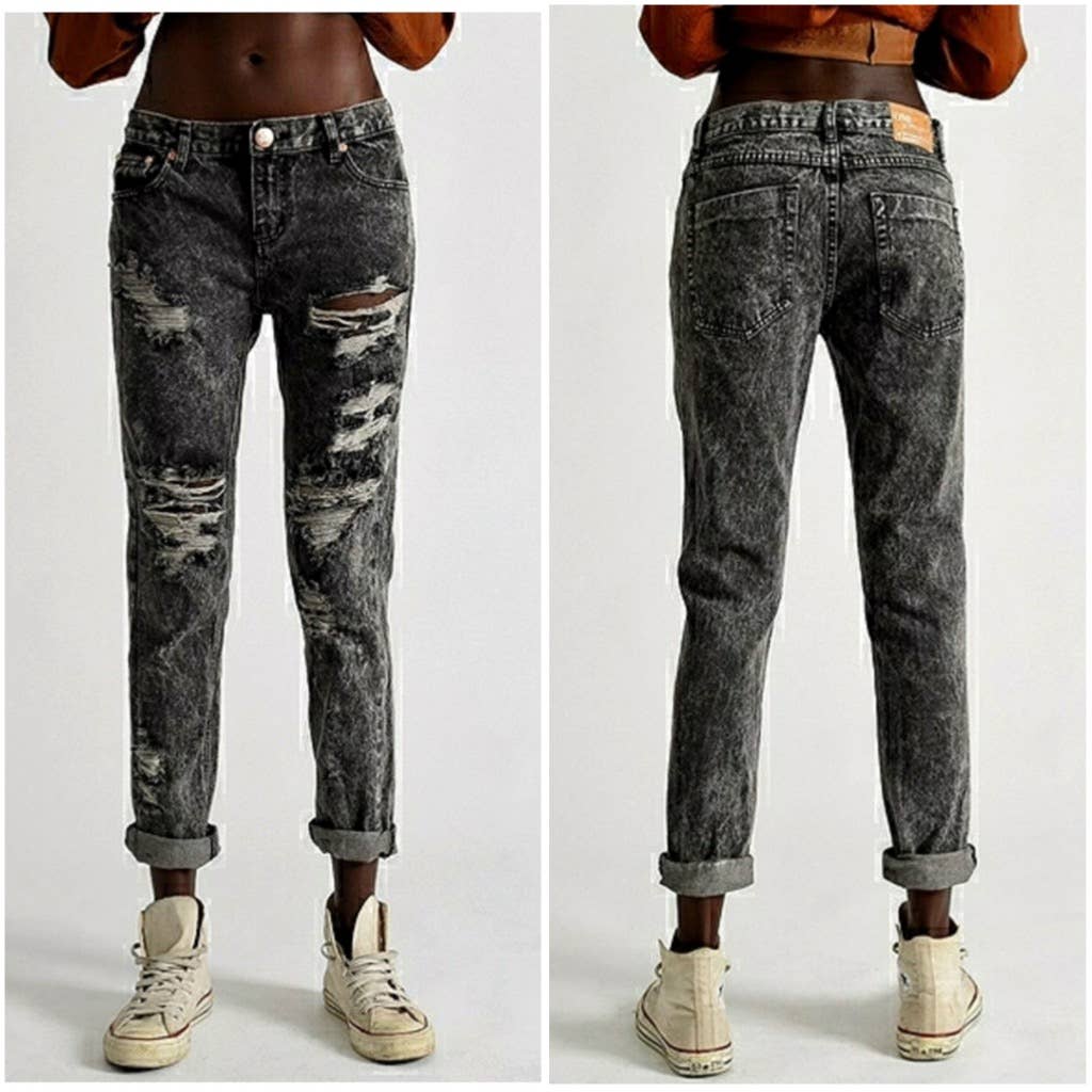 One Teaspoon Awesome Baggies Distressed Ripped Boyfriend Jeans in Melrose