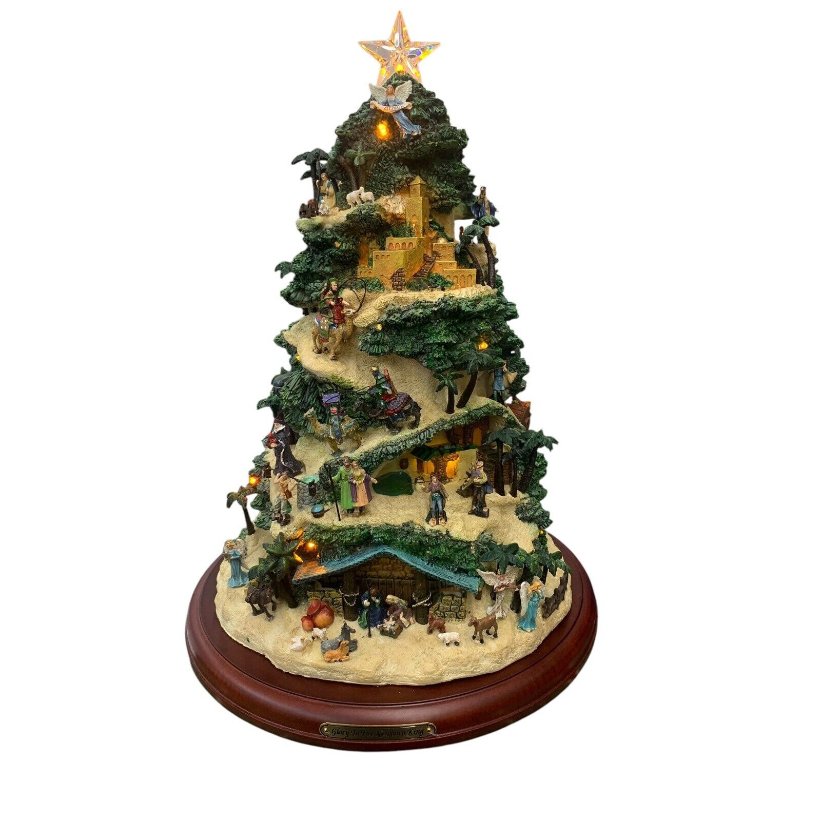 Thomas Kinkade Table Top Lighted Nativity Tree “Glory to the Newborn King” WORKS