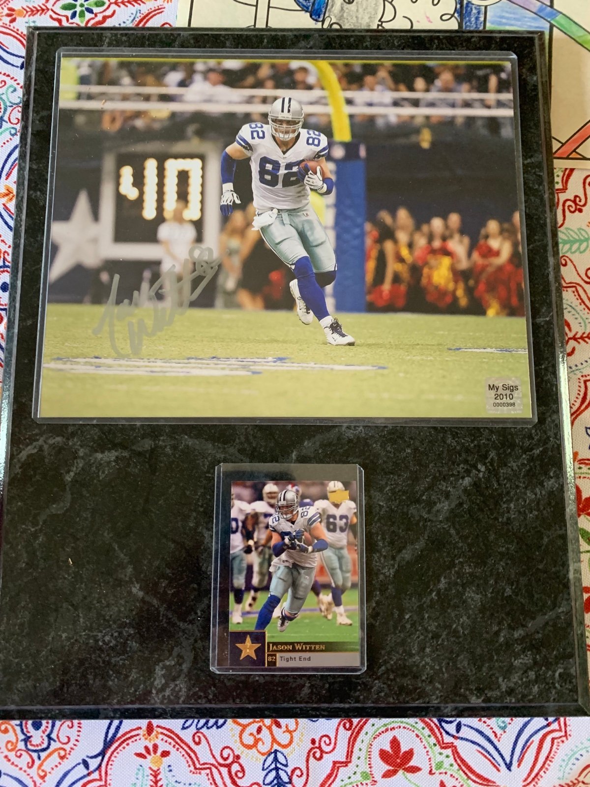 Jason Witten Cowboys Auto Photo And Card On Plaque