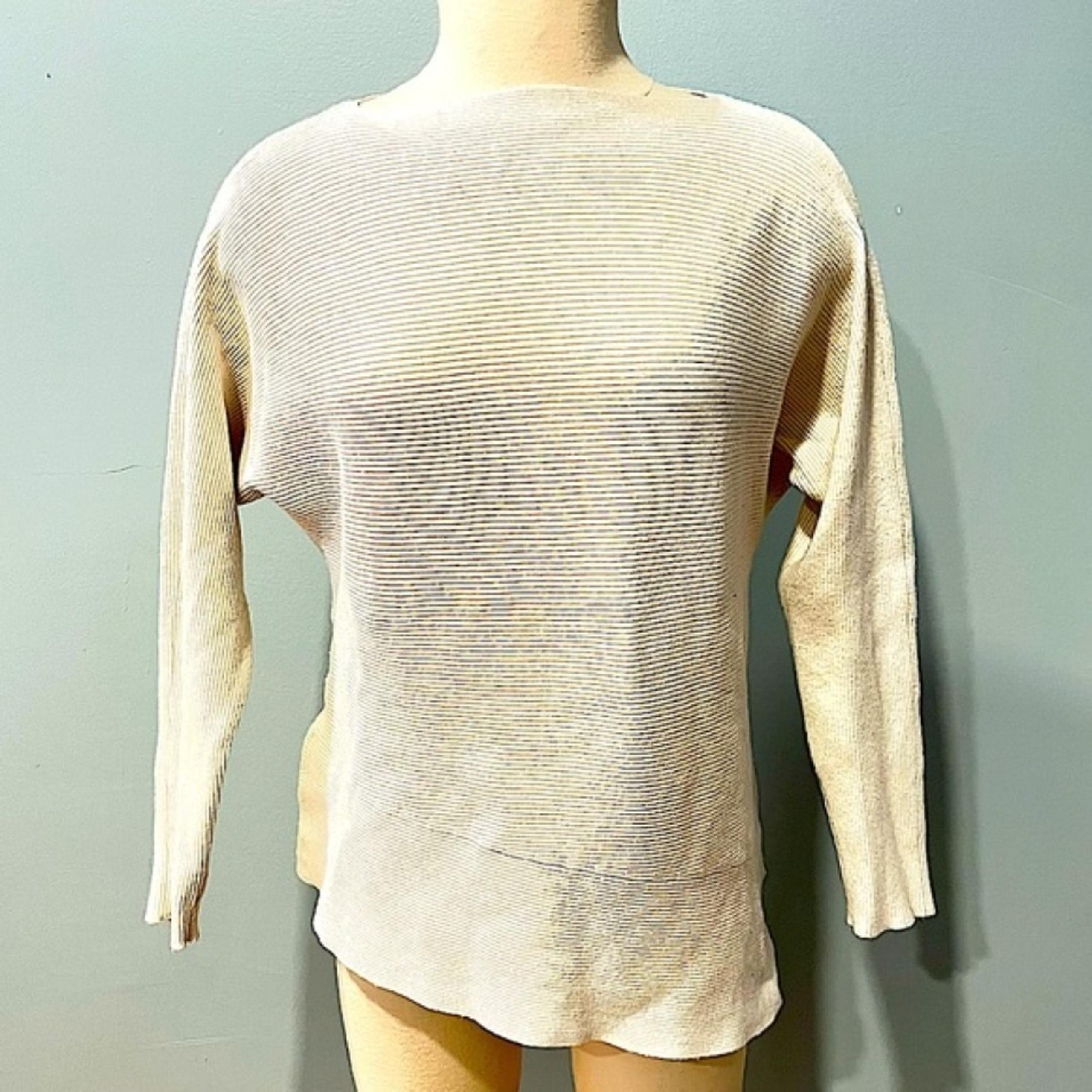 Calvin Klein Cream Rib Knit Boat Neck Asymmetrical Hem Knit Top Size Small