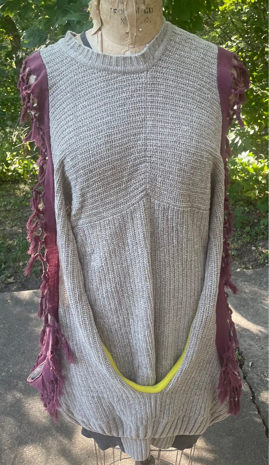 one of a kind, fringe exagerated sleeve sweater