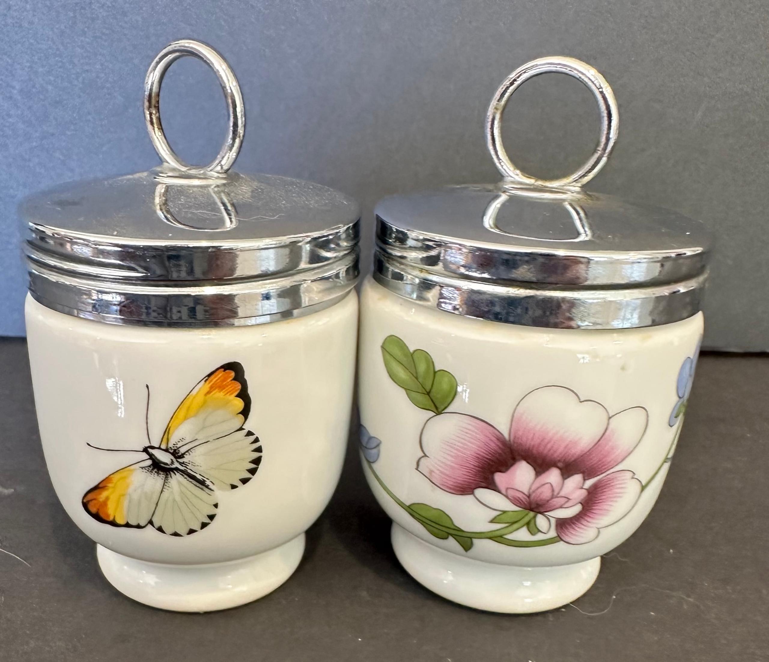 Egg Coddler Cups Royal Worcester Floral & Butterfly, Made In England Set 2