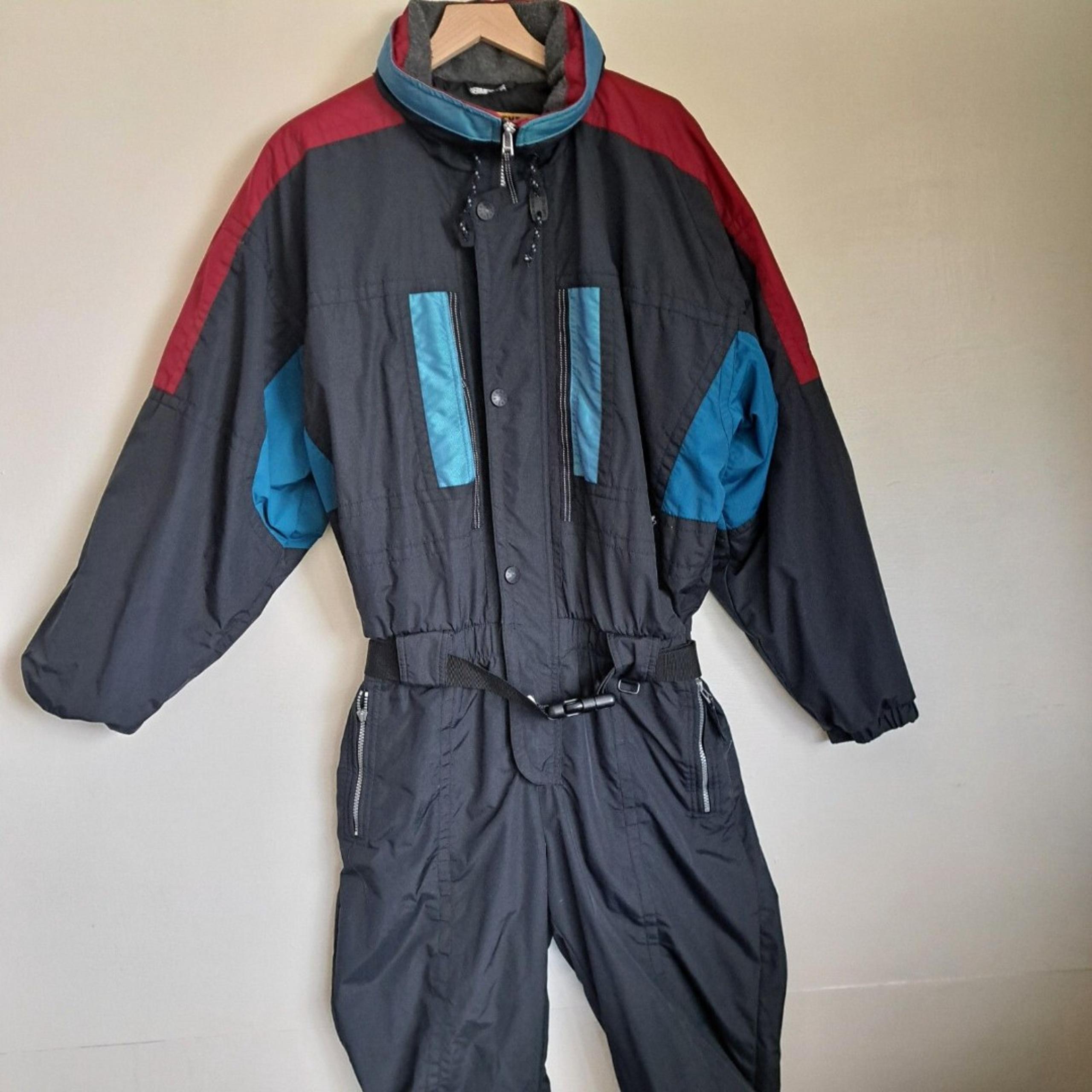 Obermeyer Mens Large Ski Suit Blue Nomad One Piece Snowsuit  80s Retro Black