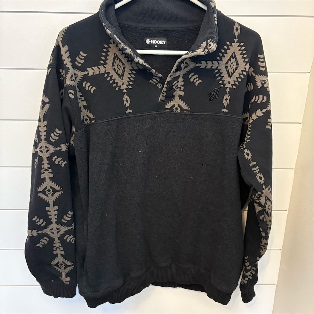 Hooey Men's Aztec Pullover Hoodie Black Grey Geometric Size M