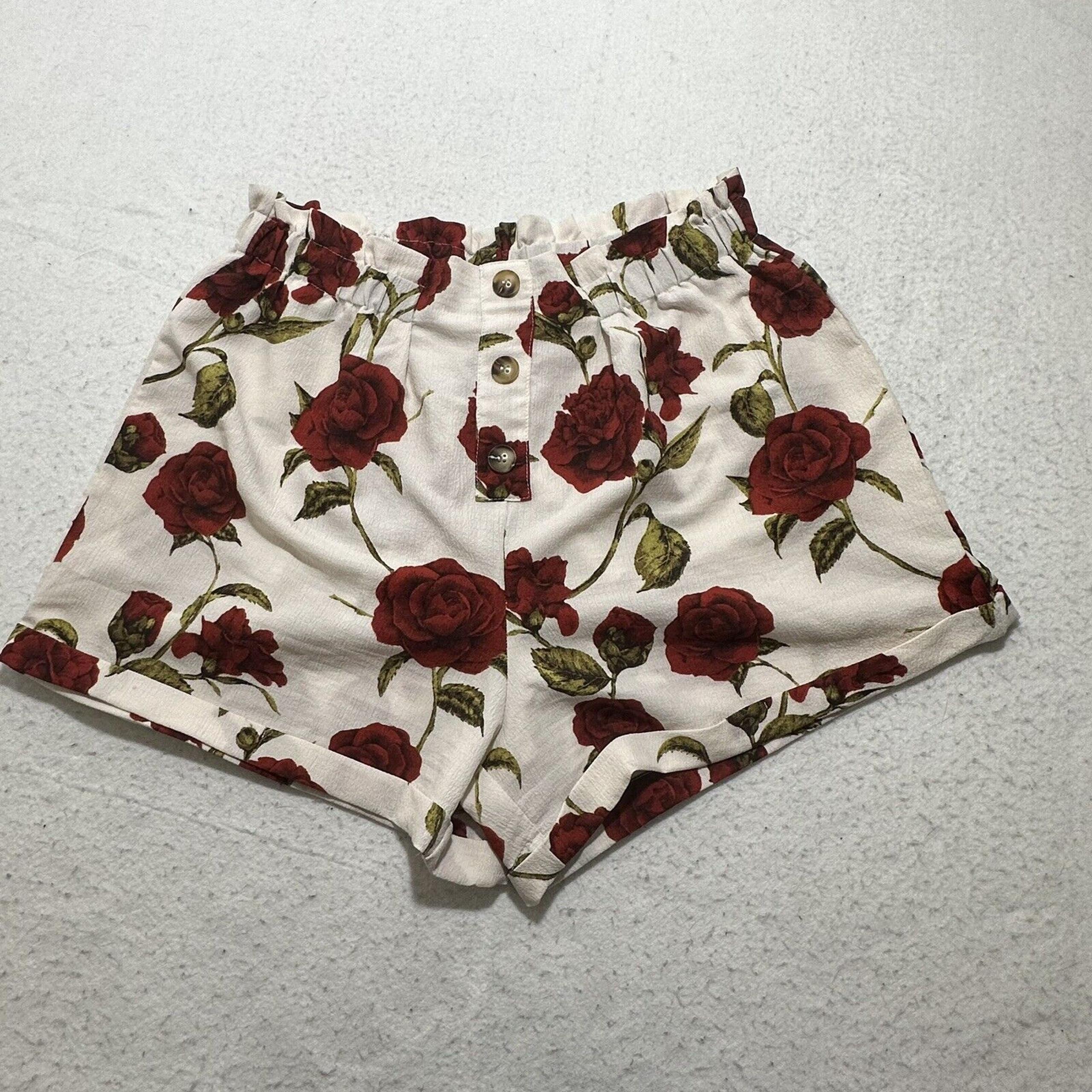 Shein Curve Women's Plus Size 0XL Lightweight 3.5" Inseam Rose Floral Shorts