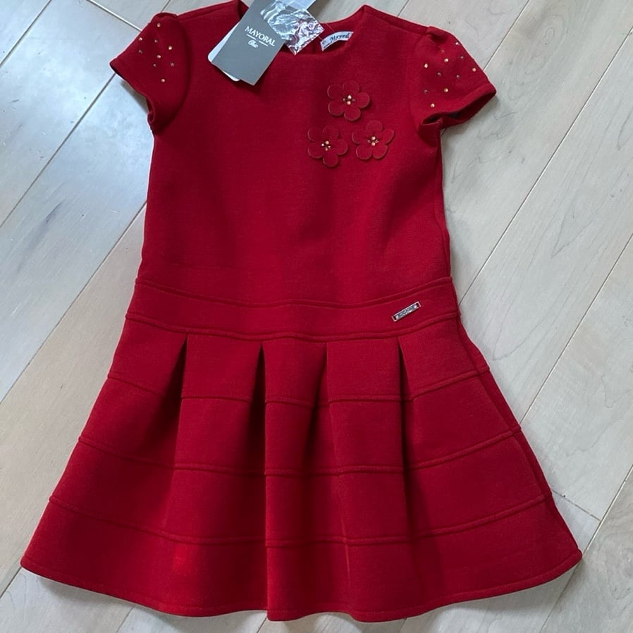 Mayoral Spain girls soft stretch embellished red dress