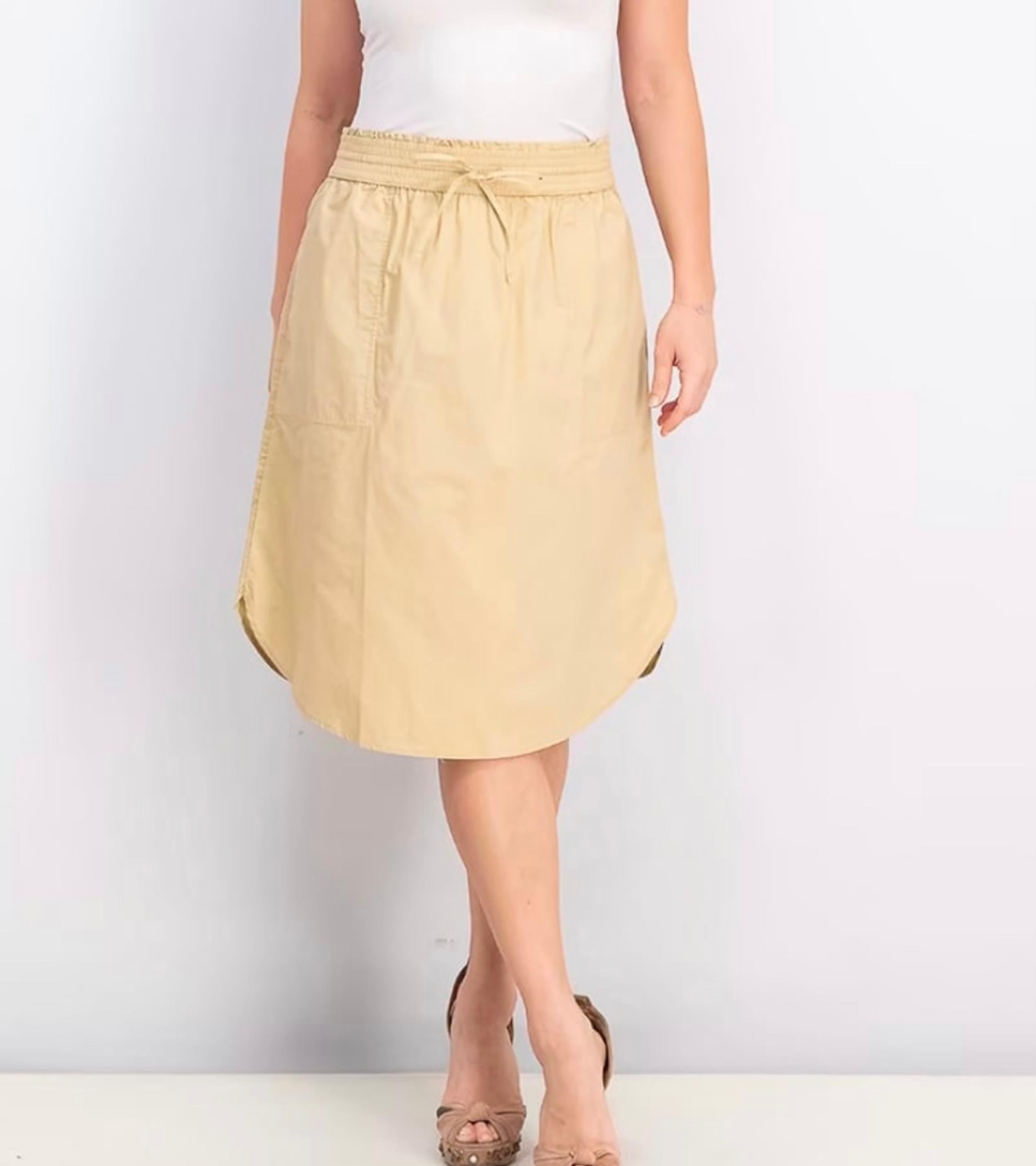 Gap Poplin A Line Khaki Scooped Hem Skirt