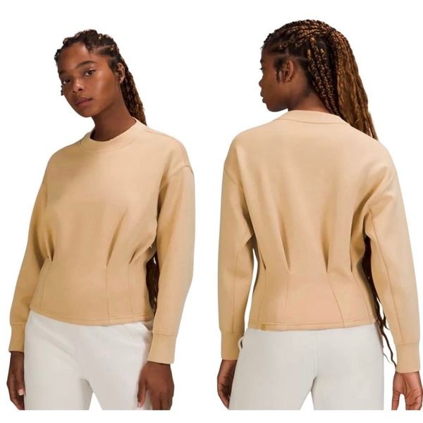 Lululemon Gathered Waist Crew Pullover Pecan Tan Size 6 Slimming Gym Shaping Top