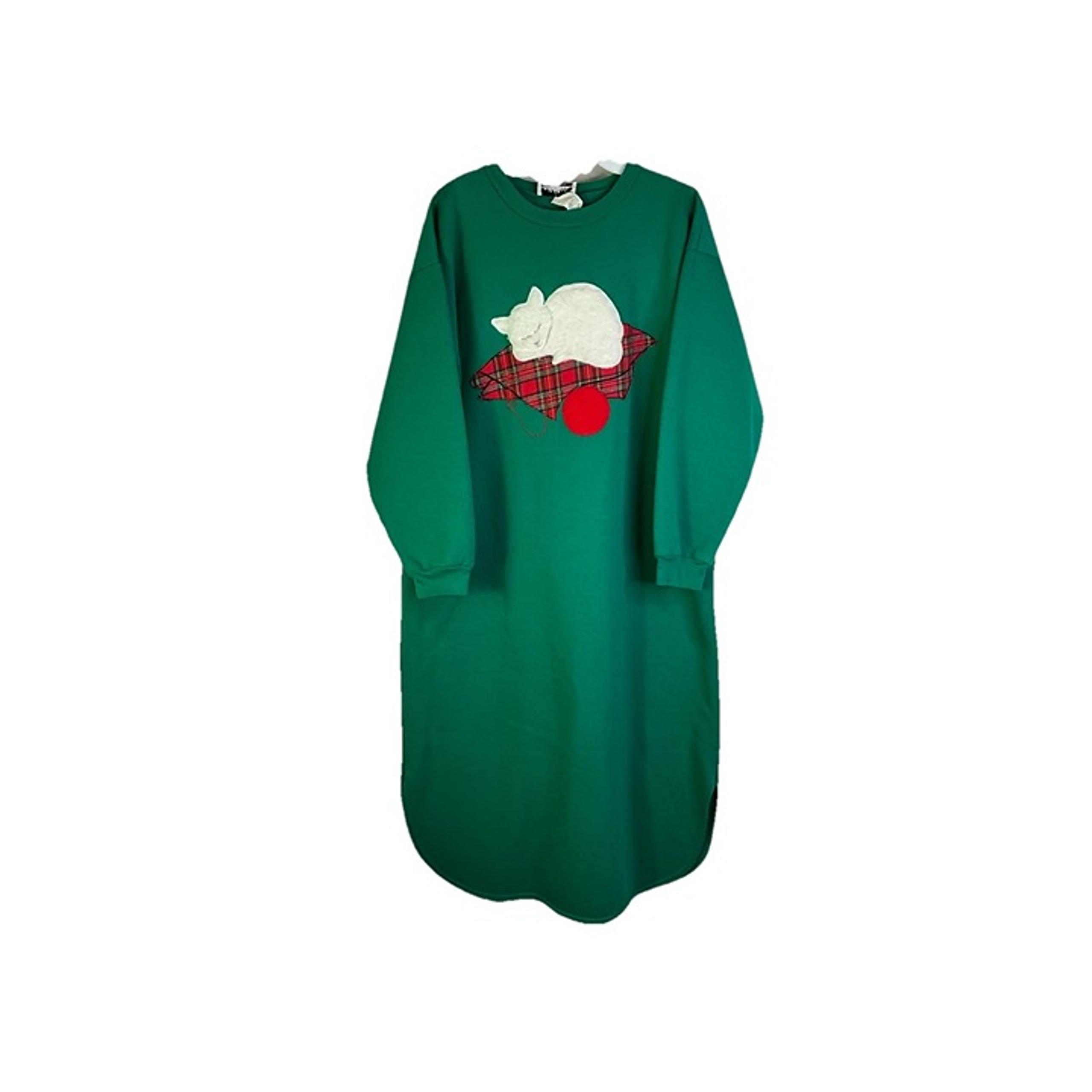 Vintage 80s Womens Medium Sleeping Kitty Cat Kitten Nightgown Sleep Shirt USA