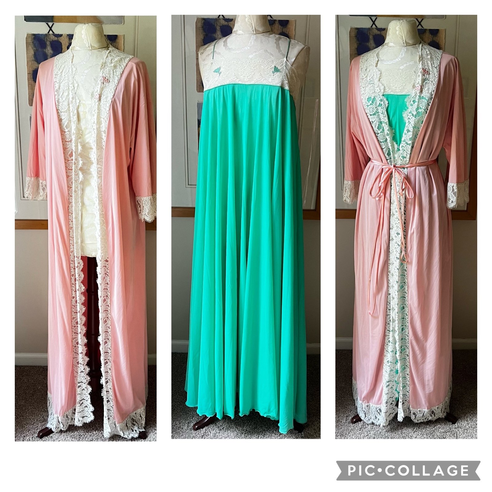 VTG 60's Lingerie Maxi Peignoir Set - Claire Sandra by Lucie Ann - Beverly Hills