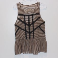 Free People Lace & Stripe Peplum in black toasted almond Top Women Size Medium