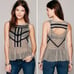 Free People Lace & Stripe Peplum in black toasted almond Top Women Size Medium