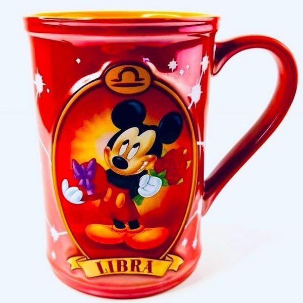 NWT Disney Store Mickey Mouse Red Libra October Zodiac Luster Glitter Jumbo Mug