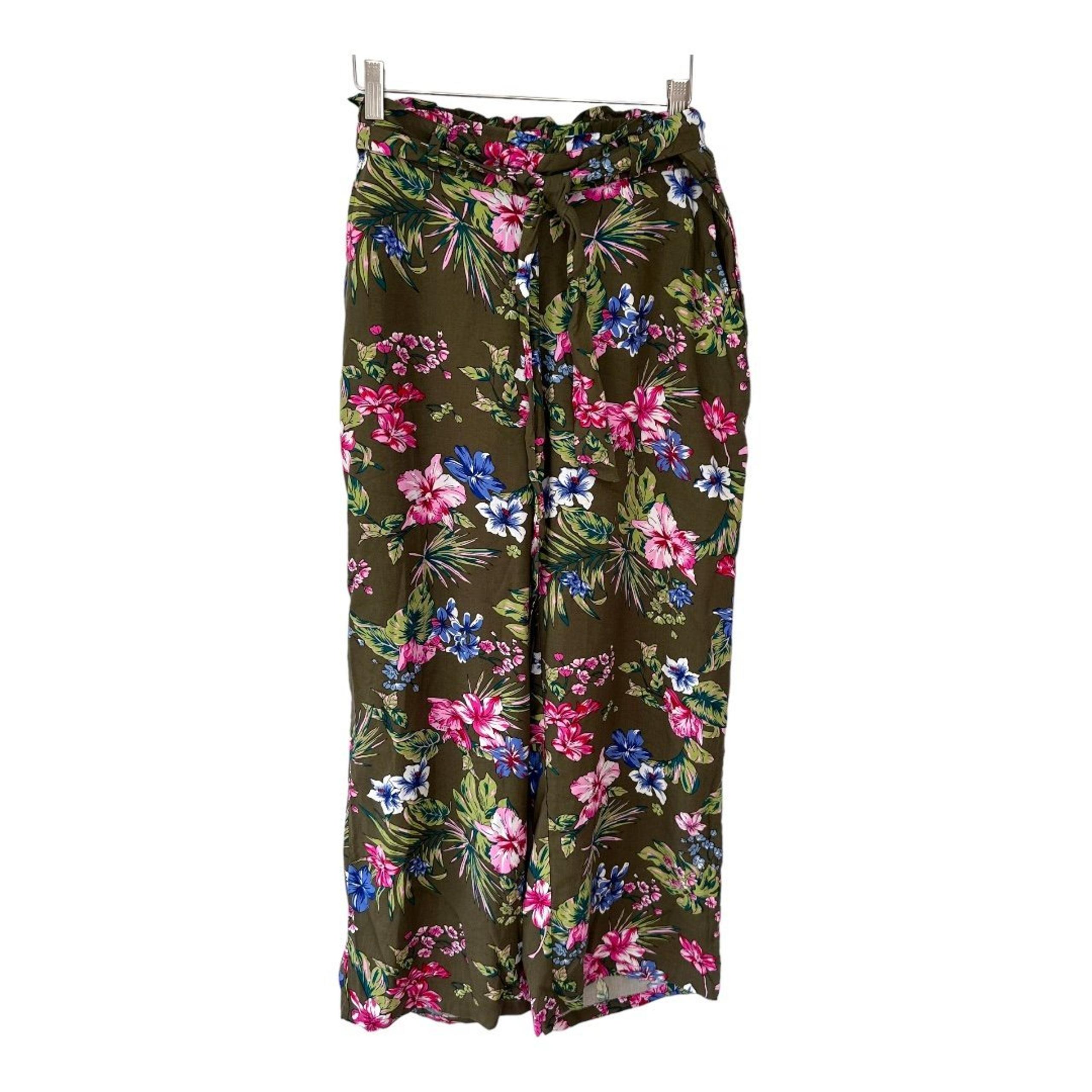 Architect S army green + floral wide leg cropped pants