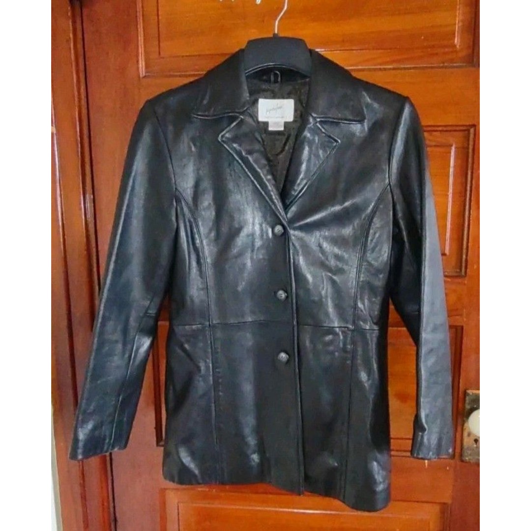 Sz Med Vintage Jacqueline Ferrar Lambskin Leather Blazer Jacket Black Coat