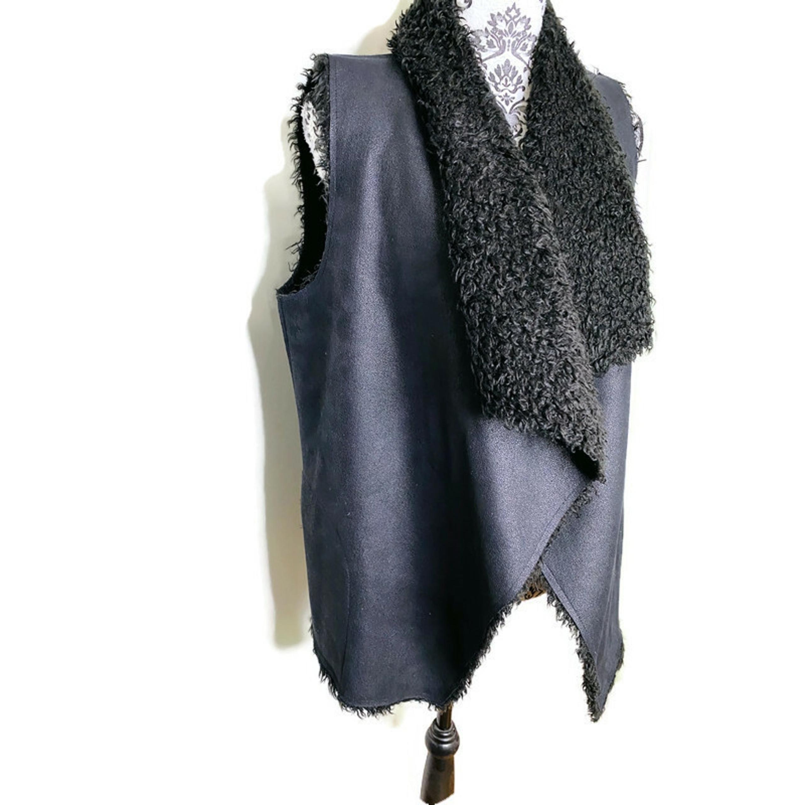 Velvet Graham & Spencer Size SP Black Sleeveless Suede Vest Faux Fur Lined