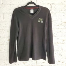 Dolce & Gabbana Black Knit V Neck Grommet Logo Sweater 100% Cotton Italy SZ XXL