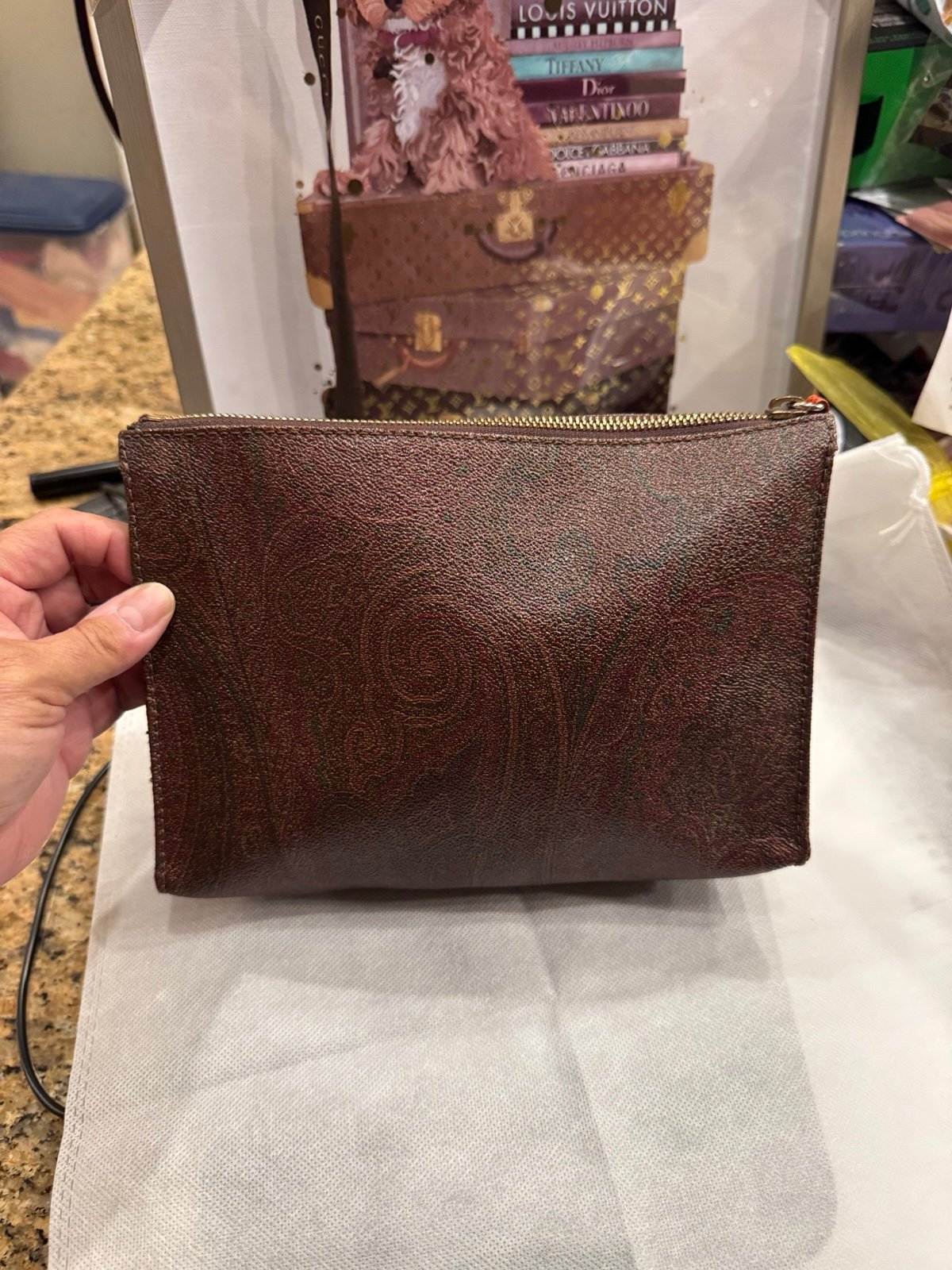 ETRO Clutch Bag Leather Brown Authentic