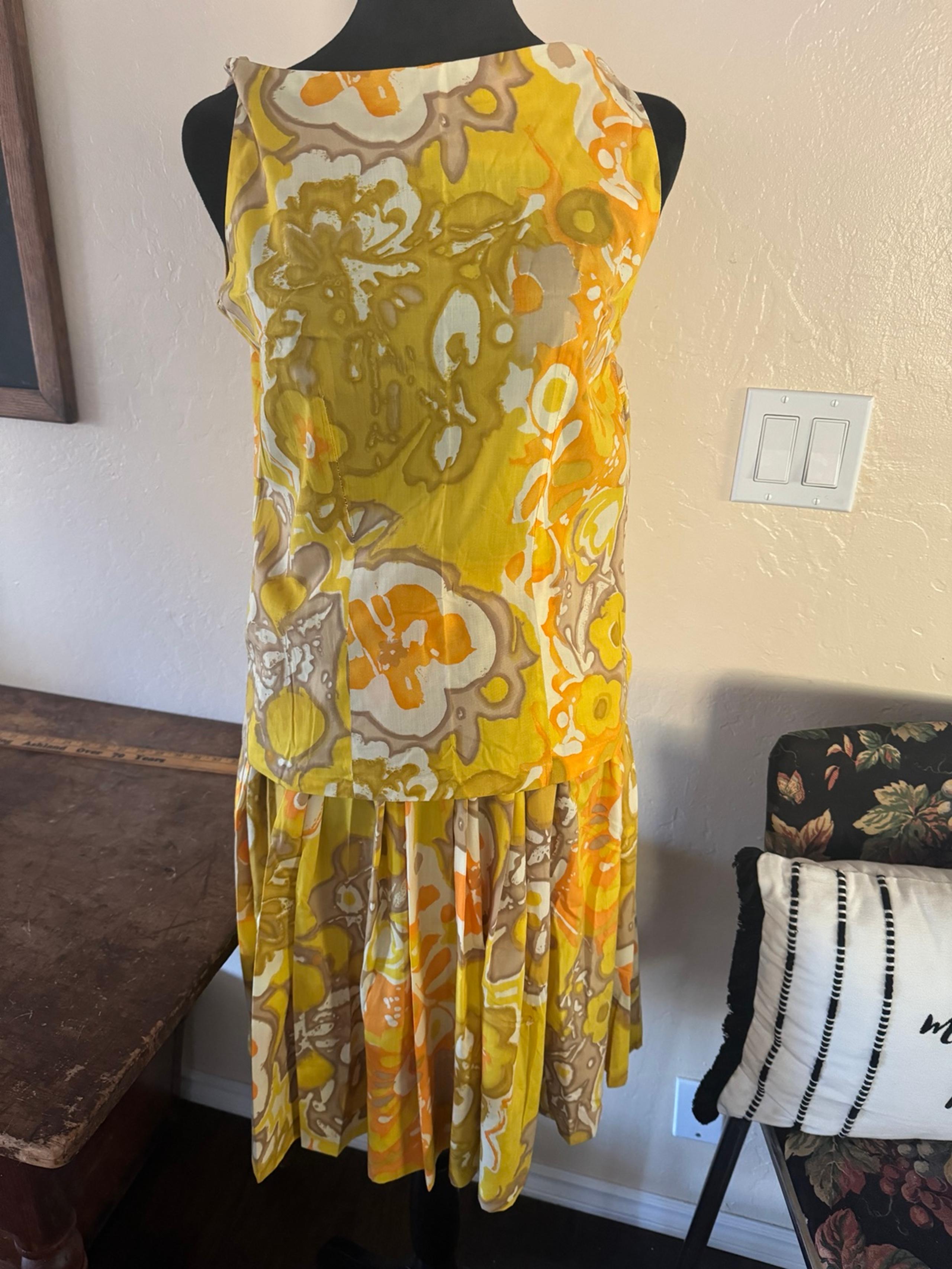 Vintage PSYCHEDELIC MAXI Dress 1960’s Empire Waist Neon Mod 60s S Flower Power