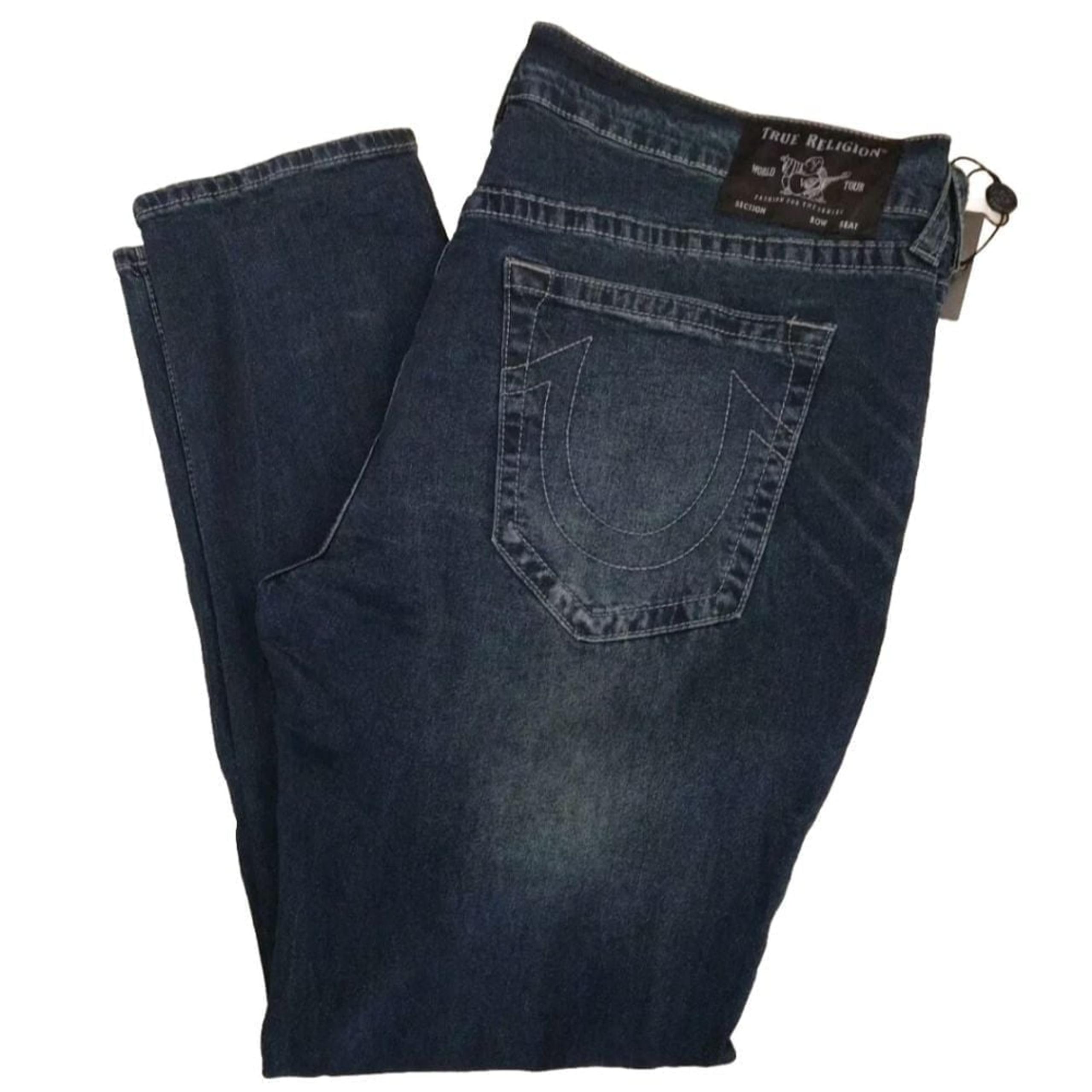 True Religion Jeans Men's 42x32 Blue Denim Rocco Relaxed Skinny Medium Wash