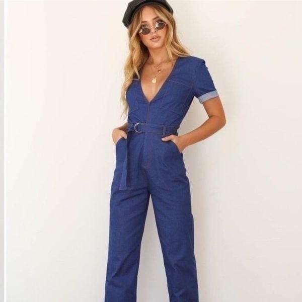 Jumpsuit TIGER MIST Blue Mist Short Sleeve Fitted Jumpsuit NEW WITH TAGS