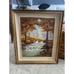 Autumn Landscape, Vintage Oil Painting, River and Trees, Rich Ornate Gold Frame