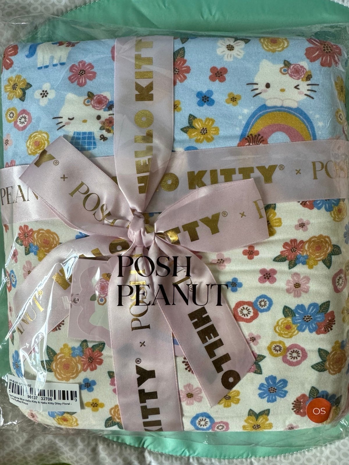 Posh Peanut Springtime Blue Hello Kitty Ruffled Luxe 60x60 NIB