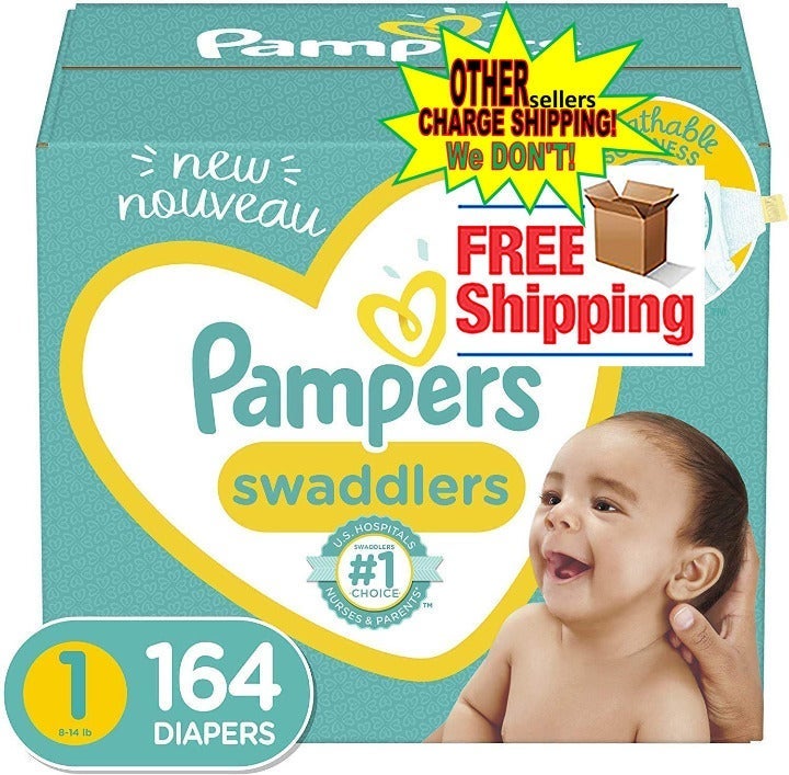 164 Count Diapers, Newborn/Sze 1, 8-14lb