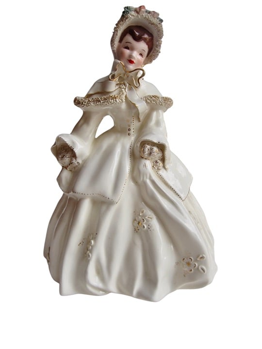 Vintage Florence Ceramics Abigail Figurine Cream Dress Lace 8.5 CALIFORNIA USA