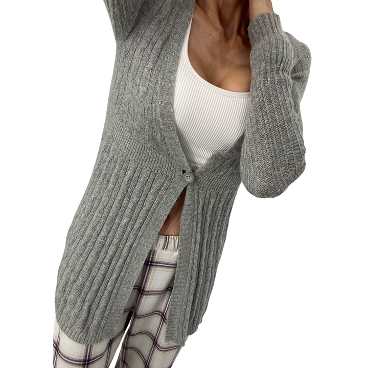 Like Love Grey Plunging V-Neck Luxurious Angora Cardigan Jumper Sweater Knit S/M