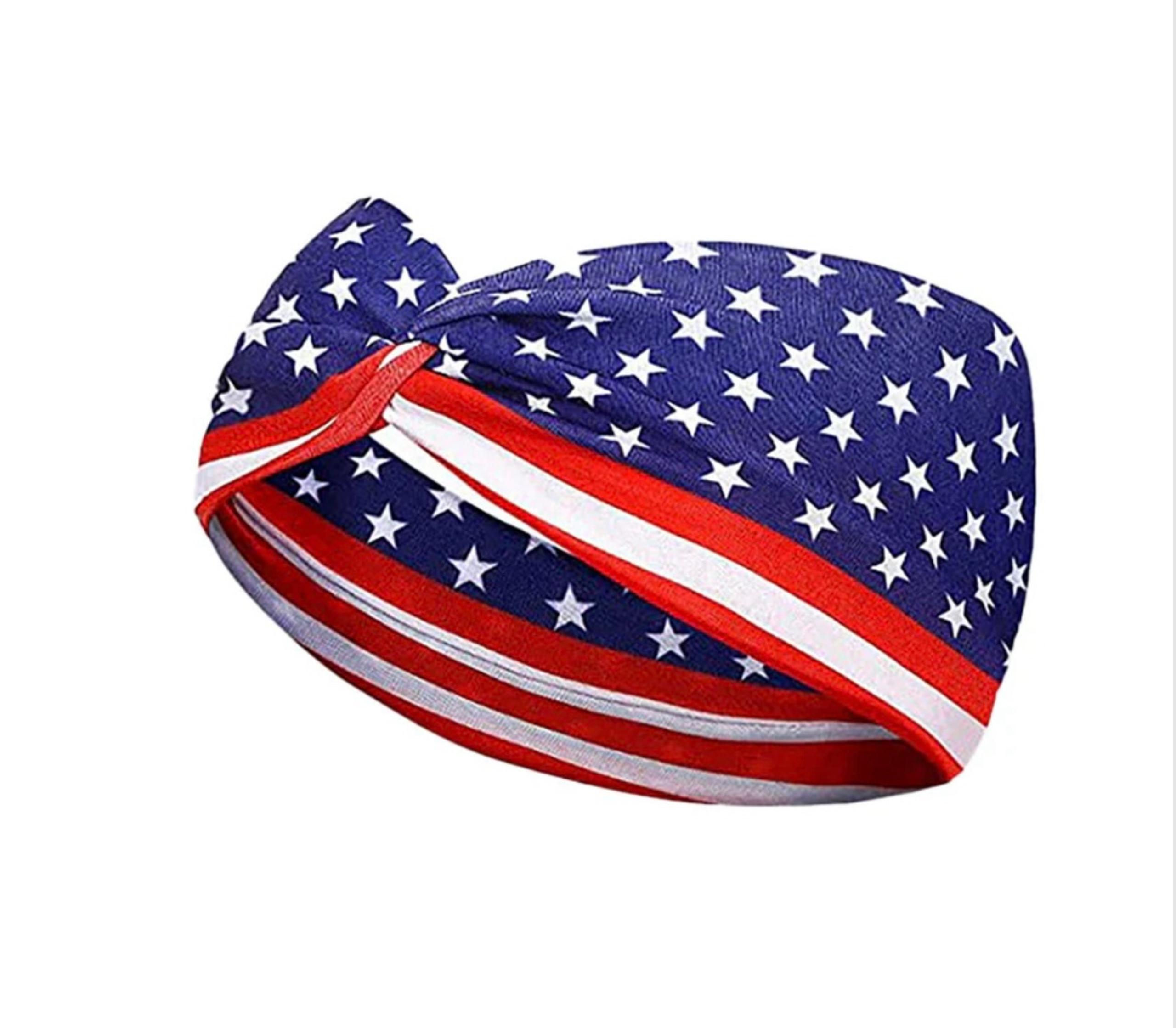 NWOT Patriotic Stretchy Headband | Twist Top Turban Headband with American Flag