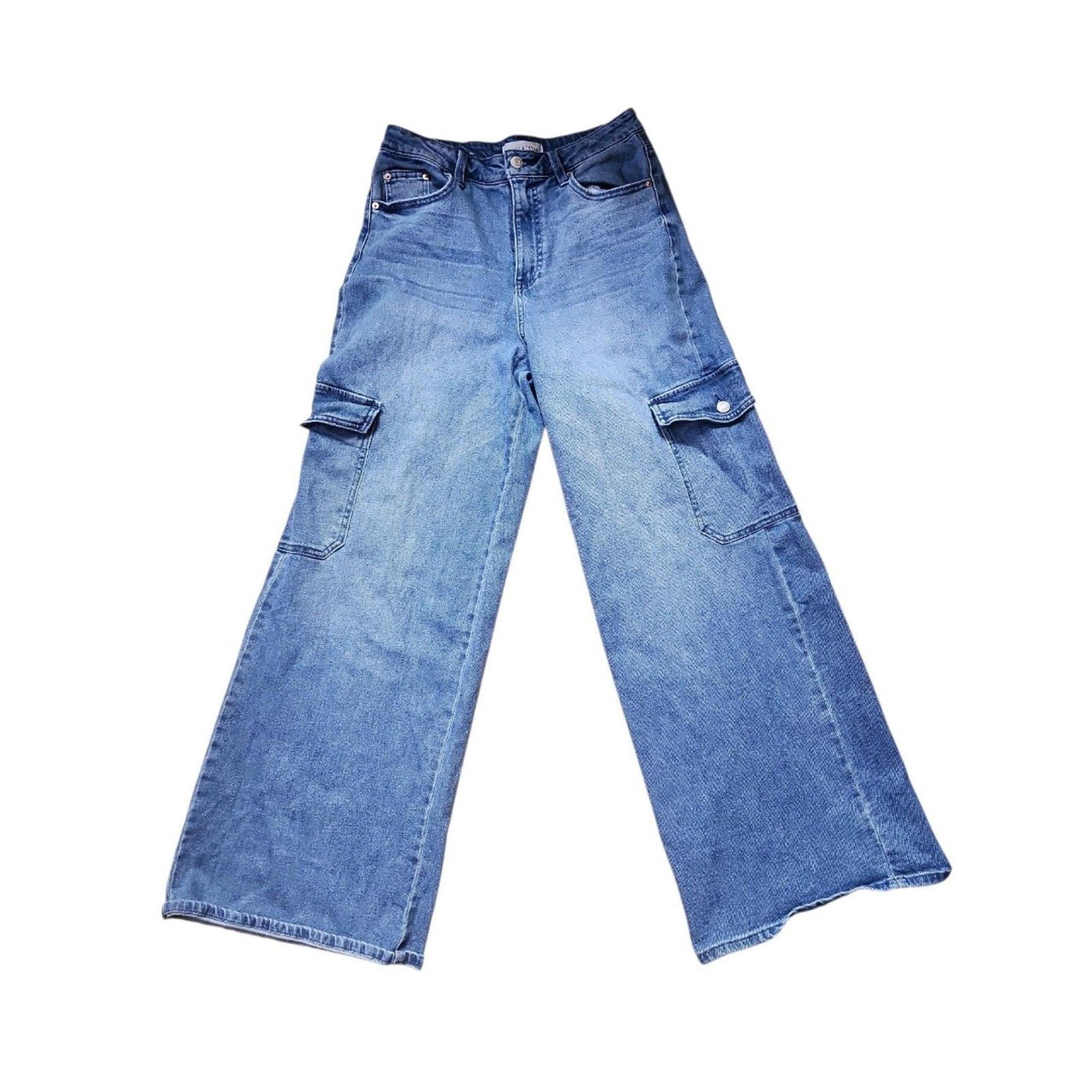 Vanilla Star Y2K Cargo Wide-Leg Jeans Womens 10 Skater Light Wash Streetwear