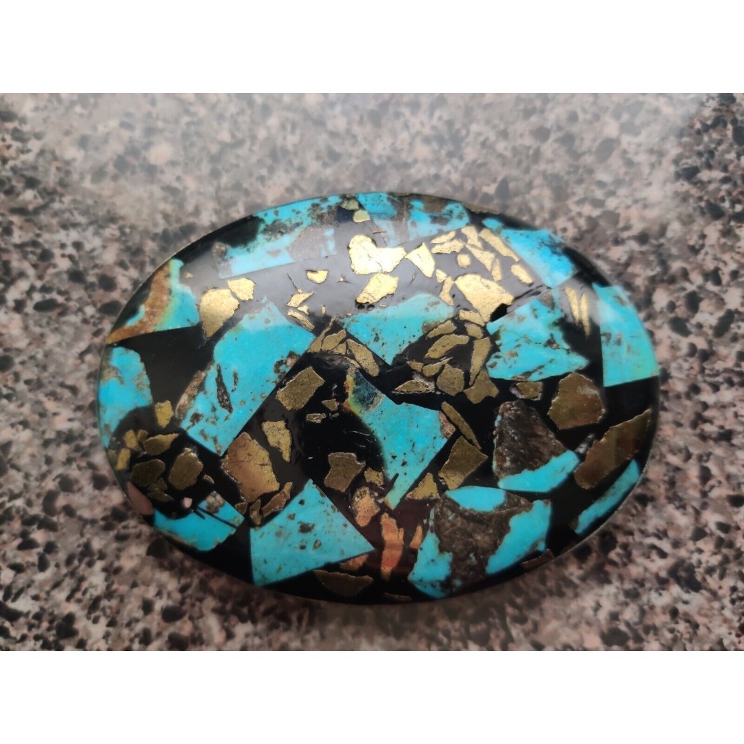 Native American Silver Gold Blue Turquoise Inlay 4.5 Belt Buckle READ