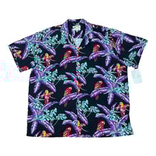 Vintage Paradise Found 2XL Hawaiian Button Down Shirt Purple Magnum PI Parrot