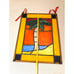 Tropical Palm Tree Stained Glass Panel With Brass Frame & Red Ribbon Hanger