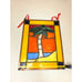 Tropical Palm Tree Stained Glass Panel With Brass Frame & Red Ribbon Hanger