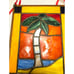 Tropical Palm Tree Stained Glass Panel With Brass Frame & Red Ribbon Hanger