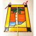Tropical Palm Tree Stained Glass Panel With Brass Frame & Red Ribbon Hanger